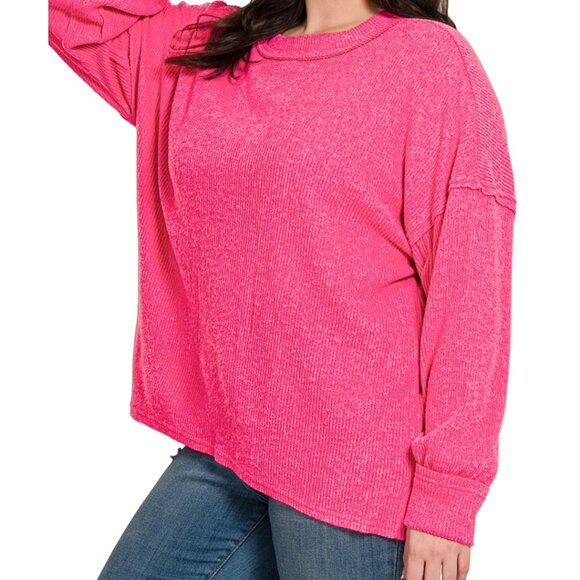 3. BRUSHED RIBBED HACCI EXPOSED SEAM DROP SHOULDER SWEATER - Picture 3 of 3